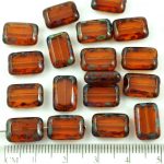 Rectangle Table Cut Flat Czech Beads - Picasso Brown Crystal Topaz Yellow - 12mm