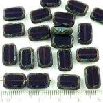 Rectangle Table Cut Flat Czech Beads - Picasso Brown Crystal Dark Purple Tanzanite - 12mm