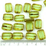 Rectangle Table Cut Flat Czech Beads - Picasso Brown Crystal Light Peridot Green - 12mm