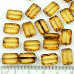 Rectangle Table Cut Flat Czech Beads - Picasso Brown Smoked Crystal Yellow Topaz - 12mm