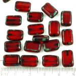 Rectangle Table Cut Flat Czech Beads - Picasso Brown Crystal Dark Ruby Red - 12mm