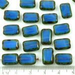 Rectangle Table Cut Flat Czech Beads - Picasso Brown Opal Blue Rustic - 12mm