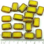 Rectangle Table Cut Flat Czech Beads - Picasso Brown Amber Yellow Opal Striped - 12mm