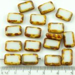 Rectangle Table Cut Flat Czech Beads - Picasso Brown Opaque Ivory White - 12mm