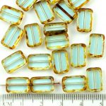 Rectangle Table Cut Flat Czech Beads - Picasso Brown Crystal Clear Amethyst Blue - 12mm