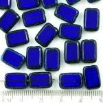 Rectangle Table Cut Flat Czech Beads - Picasso Brown Crystal Dark Sapphire Blue - 12mm