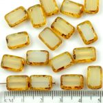 Rectangle Table Cut Flat Czech Beads - Picasso Brown Milky Blue Opal - 12mm
