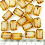 Rectangle Table Cut Flat Czech Beads - Picasso Brown Crystal White Moonstone Moonlight Opal - 12mm