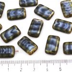 Rectangle Table Cut Flat Czech Beads - Picasso Silver Moonlight Striped - 16mm