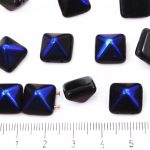Pyramid Stud Two Hole Czech Beads - Metallic Blue Azure Black Half - 12mm
