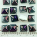 Pyramid Stud Two Hole Czech Beads - White Alabaster Purple Brown Vitrail Half - 12mm