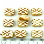 Rectangle Table Cut Window Czech Beads - Picasso Brown Opaque White - 12mm