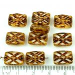 Rectangle Table Cut Window Czech Beads - Crystal Yellow Dark Brown Picasso - 12mm
