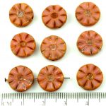 Flower Coin Table Cut Flat Czech Beads - Picasso Brown Silky Pink Opal - 12mm