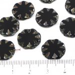Flower Coin Window Table Cut Flat Czech Beads - Picasso Brown Opaque Jet Black - 14mm
