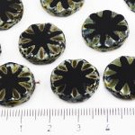 Flower Coin Window Table Cut Flat Czech Beads - Picasso Brown Opaque Jet Black - 18mm