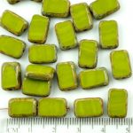 Rectangle Table Cut Flat Czech Beads - Picasso Brown Opaque Olive Green - 12mm