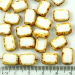 Rectangle Table Cut Flat Czech Beads - Picasso Brown Opaque White - 12mm
