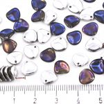 Flower Petal Czech Beads - Crystal Vitrail Bermuda Blue Metallic Silver Half - 8mm