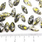 Flower Petal Twisted Czech Beads - Black Opaque Granite Yellow - 12mm