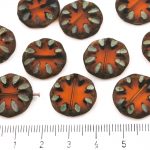 Flower Coin Window Table Cut Flat Czech Beads - Crystal Yellow Brown Rustic Picasso Matte - 18mm