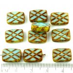 Rectangle Table Cut Window Czech Beads - Picasso Brown Aqua Blue Opal - 12mm