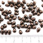 Teardrop Czech Beads - Metallic Opaque Jet Black Copper Bronze Luster - 6mm