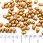Teardrop Czech Beads - Gold Shine Minium Orange Red Matte Pearl - 6mm