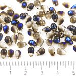 Teardrop Czech Beads - Crystal Clear Metallic Blue Azure Half Luster - 6mm