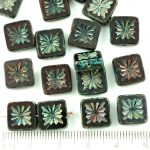 Flower Square Window Table Cut Flat Czech Beads - Picasso Brown Crystal Ruby Red - 10mm