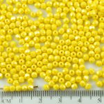 Round Faceted Fire Polished Czech Beads - Opaque Citrine Yellow Lemon Luster - 3mm