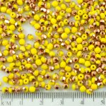 Round Faceted Fire Polished Czech Beads - Opaque Citrine Yellow Lemon Metallic Capri Gold Copper Half - 3mm