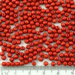 Round Faceted Fire Polished Czech Beads - Matte Metallic Lava Red - 3mm