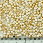 Round Faceted Fire Polished Czech Beads - White Alabaster Opal Honey Yellow Luster Half - 3mm
