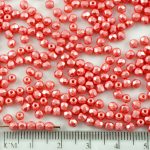 Round Faceted Fire Polished Czech Beads - Pastel Pearl Light Coral Red Pink - 3mm