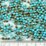 Round Faceted Fire Polished Czech Beads - Opaque Turquoise Blue Metallic Iris Half - 3mm