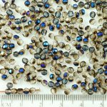 Round Faceted Fire Polished Czech Beads - Crystal Clear Metallic Blue Azure Half Luster - 3mm