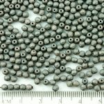 Round Faceted Fire Polished Czech Beads - Asphalt Gray Silk Matte - 3mm