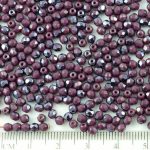 Round Faceted Fire Polished Czech Beads - Opaque Dark Purple Amethyst Silver Blue Lagoon Luster Half - 3mm