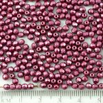 Round Faceted Fire Polished Czech Beads - Pastel Pearl Light Purple Burgundy - 3mm