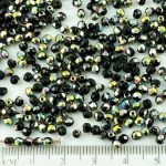 Round Faceted Fire Polished Czech Beads - Opaque Jet Black Metallic Vitrail Half - 3mm
