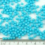 Round Faceted Fire Polished Czech Beads - Opaque Turquoise Baby Blue - 3mm