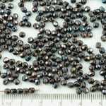 Round Faceted Fire Polished Czech Beads - Nebula Purple Opaque Jet Black - 3mm