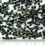 Round Faceted Fire Polished Czech Beads - Opaque Jet Black Metallic Gray Half - 3mm
