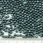 Round Faceted Fire Polished Czech Beads - Pastel Pearl Anthracite Gray Grey - 3mm