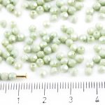 Round Faceted Fire Polished Czech Beads - White Alabaster Opal Green Luster - 3mm