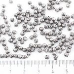 Round Faceted Fire Polished Czech Beads - White Alabaster Opal Gray Marble Luster - 3mm