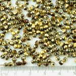 Round Faceted Fire Polished Czech Beads - Crystal Metallic California Gold Nights - 3mm