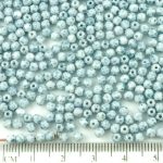 Round Faceted Fire Polished Czech Beads - White Alabaster Opal Blue Marble Luster - 3mm