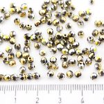 Round Faceted Fire Polished Czech Beads - Metallic Glittery California Sun Gold Half - 3mm
